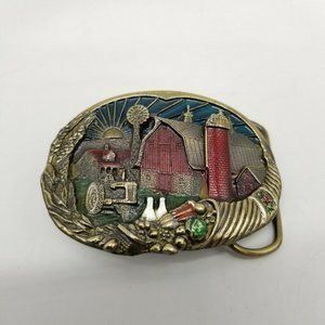 Vintage The Great American Buckle Co. Farm Theme Colored Belt Buckle 1982 VTG